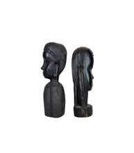 Load image into Gallery viewer, Mid Century Besmo African Tribal Bust Sculpture Carved in Ebony Wood Man &amp; Woman - Sold as a set of two
