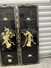 Load image into Gallery viewer, Vintage Chinoiserie Geisha Asian Wall Panel Accents with Mother of Pearl Inlays - set of 4
