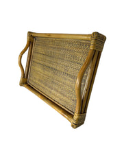 Load image into Gallery viewer, Vintage Bamboo and Rattan Tray with Handles
