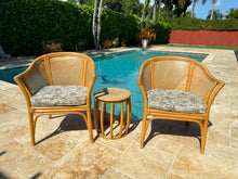 Load image into Gallery viewer, Vintage McGuire Style Rattan Cane Barrel Armchairs and Side Table
