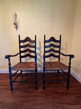 Load image into Gallery viewer, Antique French Country Style Ladderback Chairs with Rush Seats - Set of Two
