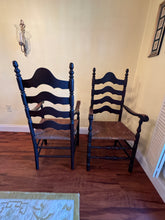 Load image into Gallery viewer, Antique French Country Style Ladderback Chairs with Rush Seats - Set of Two
