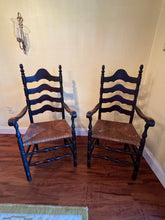 Load image into Gallery viewer, Antique French Country Style Ladderback Chairs with Rush Seats - Set of Two
