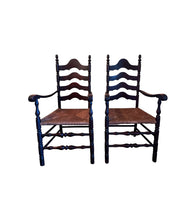 Load image into Gallery viewer, Antique French Country Style Ladderback Chairs with Rush Seats - Set of Two
