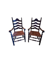 Load image into Gallery viewer, Antique French Country Style Ladderback Chairs with Rush Seats - Set of Two
