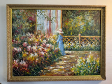 Load image into Gallery viewer, Large Vintage Painting &quot;Woman in the Garden&quot; Signed J. Garoutte Framed, Oil on Canvas
