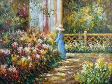 Load image into Gallery viewer, Large Vintage Painting &quot;Woman in the Garden&quot; Signed J. Garoutte Framed, Oil on Canvas
