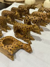 Load image into Gallery viewer, Vintage Hand Carved Wood Cheetah Print Napkin Rings - Set of 10
