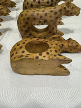 Load image into Gallery viewer, Vintage Hand Carved Wood Cheetah Print Napkin Rings - Set of 10
