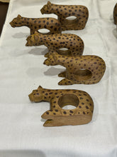 Load image into Gallery viewer, Vintage Hand Carved Wood Cheetah Print Napkin Rings - Set of 10
