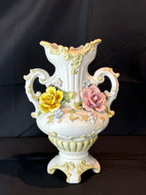 Load image into Gallery viewer, Vintage Italian Large Double Handle Hand Painted Porcelain Flower Vase
