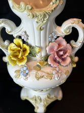 Load image into Gallery viewer, Vintage Italian Large Double Handle Hand Painted Porcelain Flower Vase
