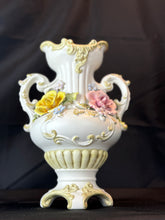 Load image into Gallery viewer, Vintage Italian Large Double Handle Hand Painted Porcelain Flower Vase
