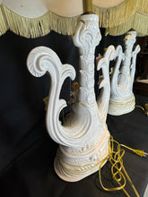 Load image into Gallery viewer, Vintage Hand Painted Italian Harp Lamps with Cherub and Flower Motif - Set of Two
