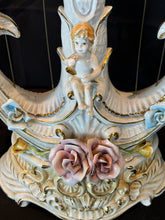 Load image into Gallery viewer, Vintage Hand Painted Italian Harp Lamps with Cherub and Flower Motif - Set of Two
