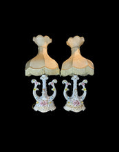 Load image into Gallery viewer, Vintage Hand Painted Italian Harp Lamps with Cherub and Flower Motif - Set of Two
