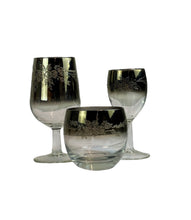 Load image into Gallery viewer, 1970s Mid Century/Retro Vintage Floral Etched Queen Lusterware Silver Fade Ombre Cocktail Set - Set of 12 - Made in France
