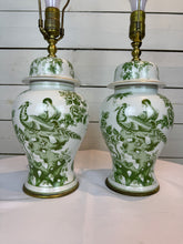 Load image into Gallery viewer, Green &amp; Gold Ginger Jar Ceramic Lamp - Set of Two
