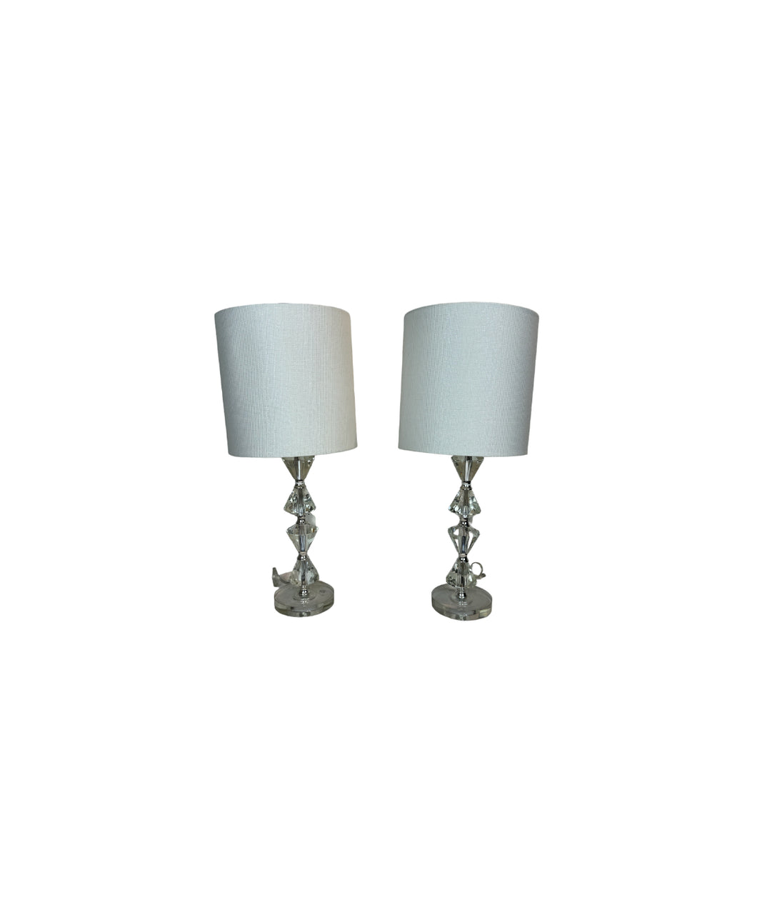 Glass Diamond Shaped Lamps with Shades - Set of Two