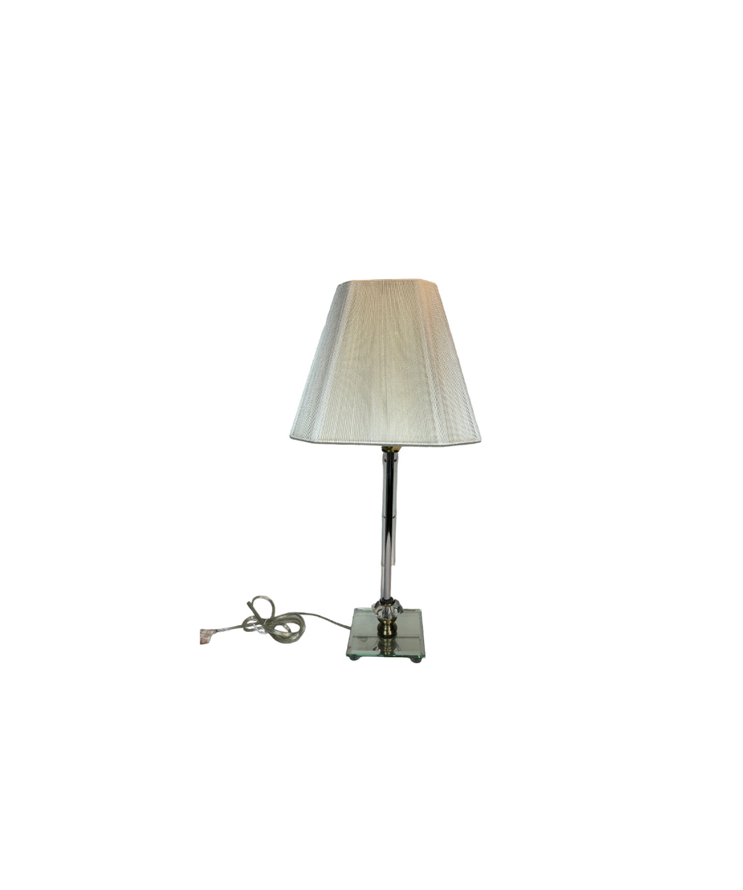 Small Glass Lamp with White Silk Shade