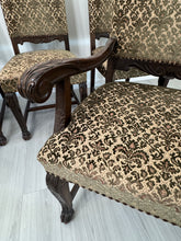 Load image into Gallery viewer, Victorian Carved Mahogany Clawfoot Extension Table with 6 Upholstered Chairs
