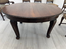 Load image into Gallery viewer, Victorian Carved Mahogany Clawfoot Extension Table with 6 Upholstered Chairs
