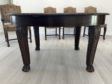 Load image into Gallery viewer, Victorian Carved Mahogany Clawfoot Extension Table with 6 Upholstered Chairs
