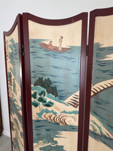 Load image into Gallery viewer, Vintage Three Panel Oriental Chinoiserie Folding Wood Panel Room Divider
