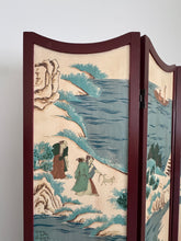 Load image into Gallery viewer, Vintage Three Panel Oriental Chinoiserie Folding Wood Panel Room Divider
