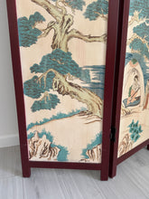 Load image into Gallery viewer, Vintage Three Panel Oriental Chinoiserie Folding Wood Panel Room Divider
