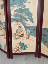 Load image into Gallery viewer, Vintage Three Panel Oriental Chinoiserie Folding Wood Panel Room Divider
