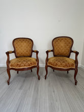 Load image into Gallery viewer, Vintage Louis XV Style Arm Chairs in Velvety Damask Upholstery - A Pair
