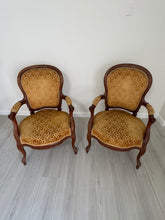 Load image into Gallery viewer, Vintage Louis XV Style Arm Chairs in Velvety Damask Upholstery - A Pair
