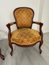 Load image into Gallery viewer, Vintage Louis XV Style Arm Chairs in Velvety Damask Upholstery - A Pair
