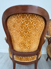 Load image into Gallery viewer, Vintage Louis XV Style Arm Chairs in Velvety Damask Upholstery - A Pair
