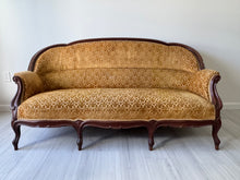 Load image into Gallery viewer, 19th Century Parlor Sofa with Velvety Damask Upholstery
