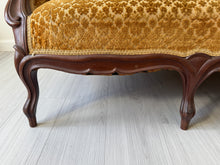Load image into Gallery viewer, 19th Century Parlor Sofa with Velvety Damask Upholstery
