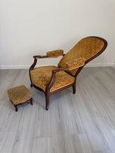 Load image into Gallery viewer, 19th Century Recliner with Velvety Damask Upholstery with Footstool
