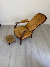 Load image into Gallery viewer, 19th Century Recliner with Velvety Damask Upholstery with Footstool
