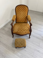 Load image into Gallery viewer, 19th Century Recliner with Velvety Damask Upholstery with Footstool
