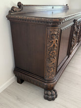 Load image into Gallery viewer, Victorian Carved Walnut Clawfoot Buffet Sideboard Credenza - Zipfel Furniture
