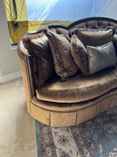 Load image into Gallery viewer, Marge Carson Natalia Sofa with Pillows Included in a Rich Mustard Gold Toned Upholstery
