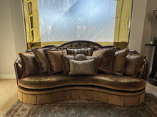 Load image into Gallery viewer, Marge Carson Natalia Sofa with Pillows Included in a Rich Mustard Gold Toned Upholstery
