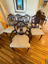 Load image into Gallery viewer, Old Colony Furniture Mahogany Pedestal Table with 8 Carved Sheaf Chairs - Sold as a Set
