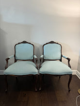 Load image into Gallery viewer, Antique Louis XV Style Carved Walnut Upholstered Arm Chairs - Set of Two
