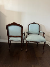 Load image into Gallery viewer, Antique Louis XV Style Carved Walnut Upholstered Arm Chairs - Set of Two
