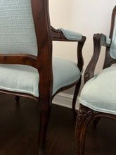 Load image into Gallery viewer, Antique Louis XV Style Carved Walnut Upholstered Arm Chairs - Set of Two
