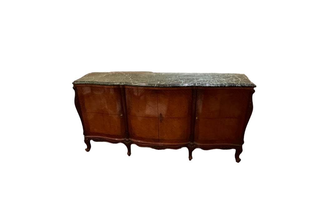 Antique French Louis XV Style Marble Top Marquetry Credenza/Sideboard/Buffet