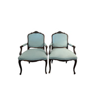 Load image into Gallery viewer, Antique Louis XV Style Carved Walnut Upholstered Arm Chairs - Set of Two
