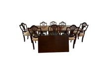 Load image into Gallery viewer, Old Colony Furniture Mahogany Pedestal Table with 8 Carved Sheaf Chairs - Sold as a Set
